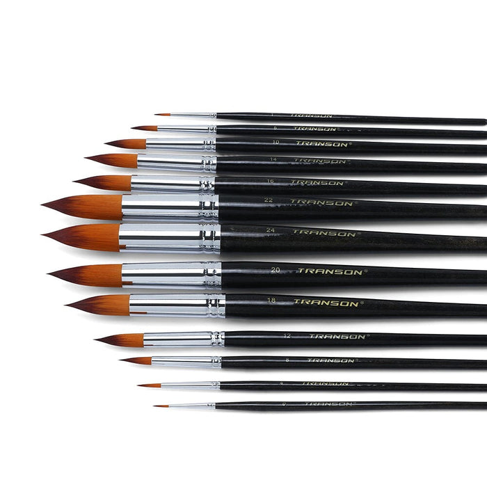 Transon Round Paint Brush 13pcs Synthetic Bristle Complete Set for Watercolor Acrylic Gouache Ink Tempera Paintbrush TRANSON 