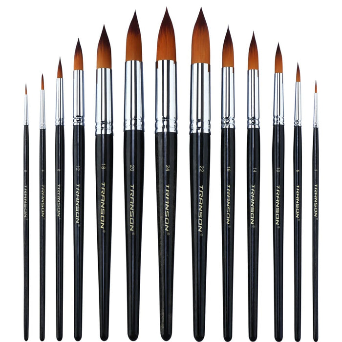 Transon Round Paint Brush 13pcs Synthetic Bristle Complete Set for Watercolor Acrylic Gouache Ink Tempera Paintbrush TRANSON 