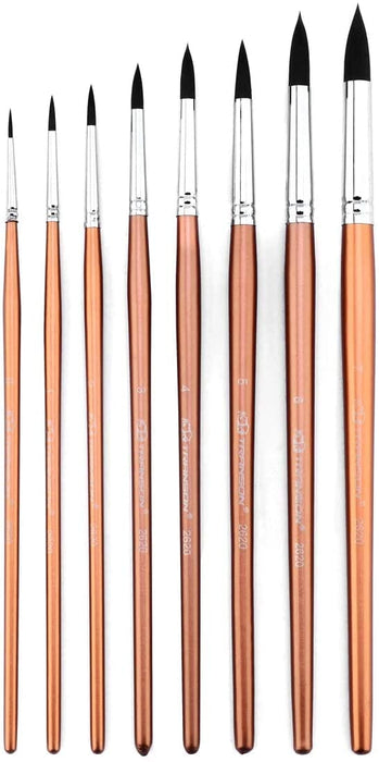 Transon Round Watercolor Detail Paint Brushes Goat Hair 8pcs for Watercolors, Acrylics, Inks, Gouache, Oil and Tempera TRANSON 